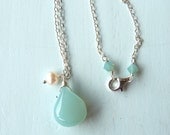 Mint Green Chalcedony and Freshwater Pearl Necklace in Sterling Silver  Made to Order