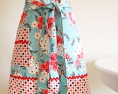 Half Apron - Flea Market Fancy Floral Wrap in aqua and red