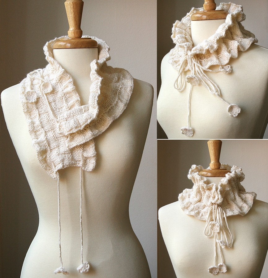 Fall Winter Fashion - Knitting Pattern PDF - Feminine Scarf Collar - Victoriana Scarflette - Original Design by Elena Rosenberg - AtelierTPK