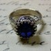 Vintage Engagement Sterling Silver Created Sapphire Ring with Tiara Crown like bezel - Wedding