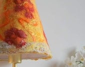 Wetfelted lamp in yellow and red with lace