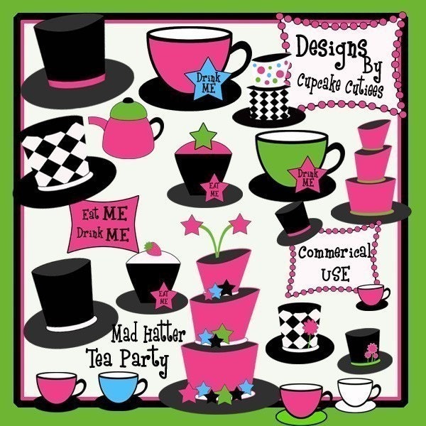 NEW Mad Hatter Tea Party Digital Elements Clip art Modern Funky Tea Party Embellishments