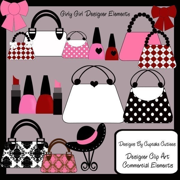 Girly Girl Elegant Clipart Commercial use for Cards, Stationary and Paper Products Purses and Girl Elements