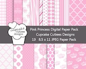Pink Princess Damask Digital Collage Sheets 8.5 by 11 Sheets Set of 17 Digital Papers