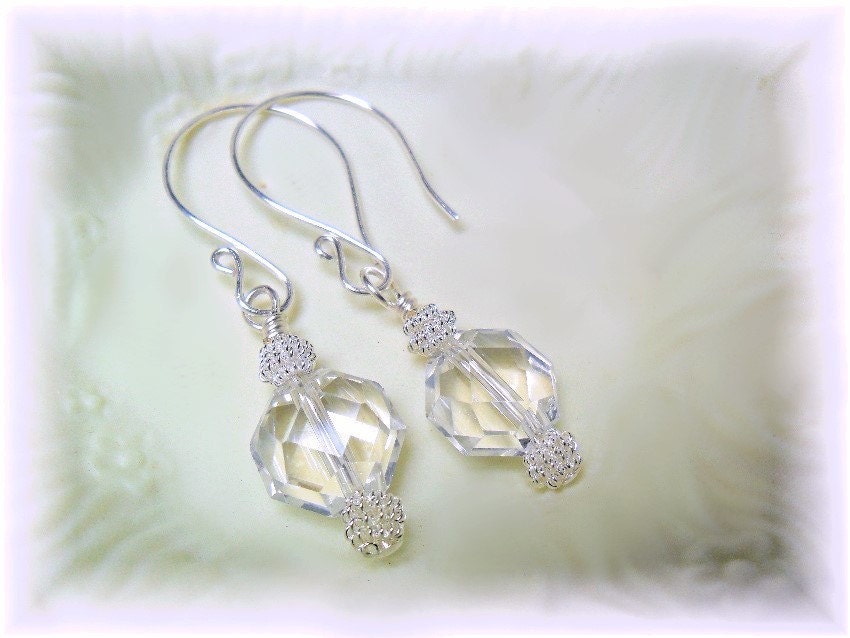 Diva Drop Earrings - Simply Stunning Chinese Faceted Crystal Earrings with Spirals in Silver