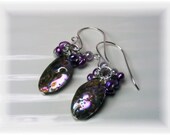Abalone Puffed Shells with Cluster of Fresh Water Pettite Pearls -Purple and Peacock - Weddings-Formals