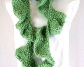 Crochet Seafoam Green Twisted Scarf - Handmade Sage Green Ruffle Scarf