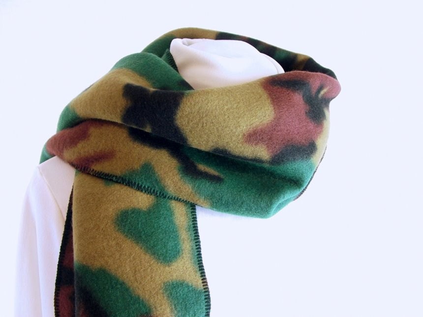 Men or Boys Camoflage Fringed Polar Fleece Scarf - Warm and Cozy