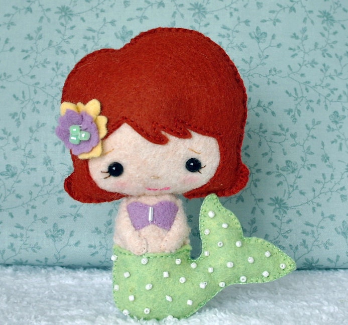 Little Mermaid Ariel Doll Collectible Wool Felt All Natural Gingermelon Doll MADE TO ORDER