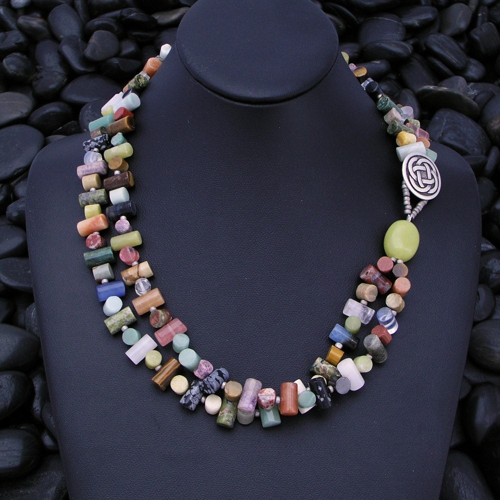Multi-Stone Barrel Bead Necklace