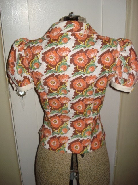 30s 40s blouse the Original Feedsack blouse made with vintage fabrics and buttons Custom made for you