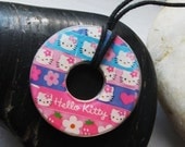 Hello Kitty Cute Collage Upcycled Washer Hardware Pendant Necklace