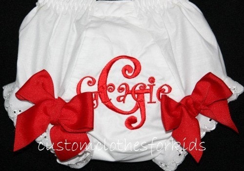 Custom Personalized Diaper Cover Bloomers Baby Girl Red Ribbon Birthday Baby Shower gift Photoshoot Bow Free Monogram