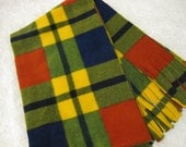Boxy Bright Plaid  Winter  Fleece Scarf Red Green Yellow Royal Blue