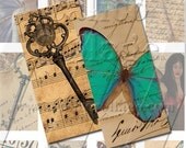 Keys Butterflies and Fairies - Instant Download Digital Collage Sheet Printable - 1x2 Domino Tile 425