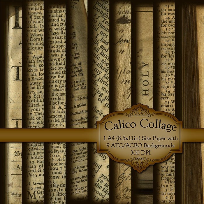Vintage 18th Century Bible Pages - Instant Download Printable Digital Collage Sheet - ATC Tag Backgrounds 154