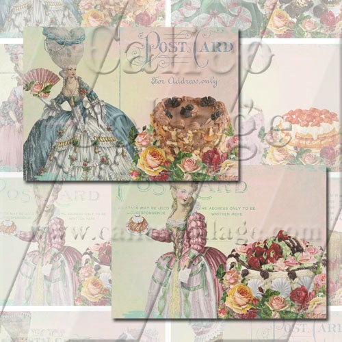 Marie Antoinette Postcard - Instant Download Digital Collage Sheet - 2.5x3.5 ATC Tag Size - 122