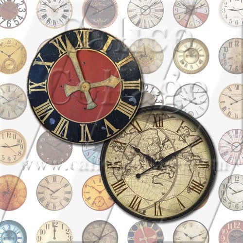 Clock Faces - Instant Download Digital Collage Sheet - 1 inch Rounds BottleCap Circles 681