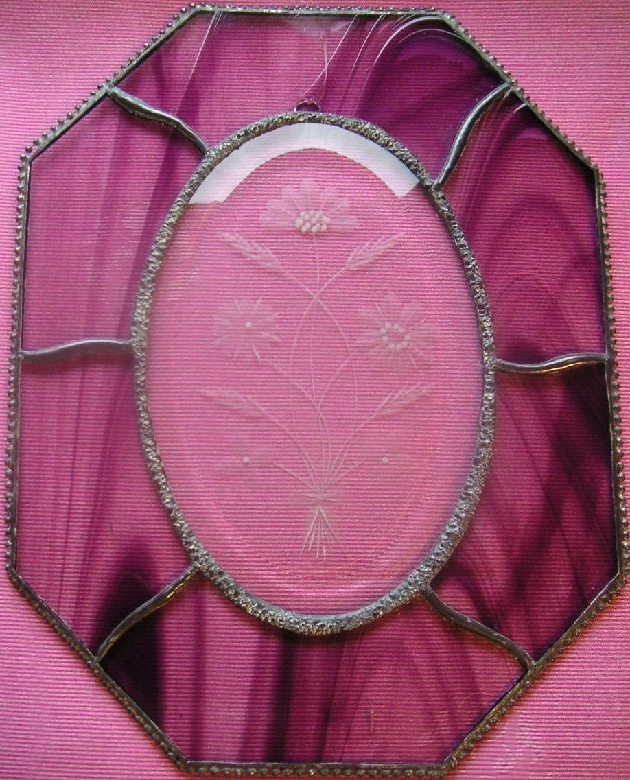 Purple Stained Glass Etched Bevel Panel