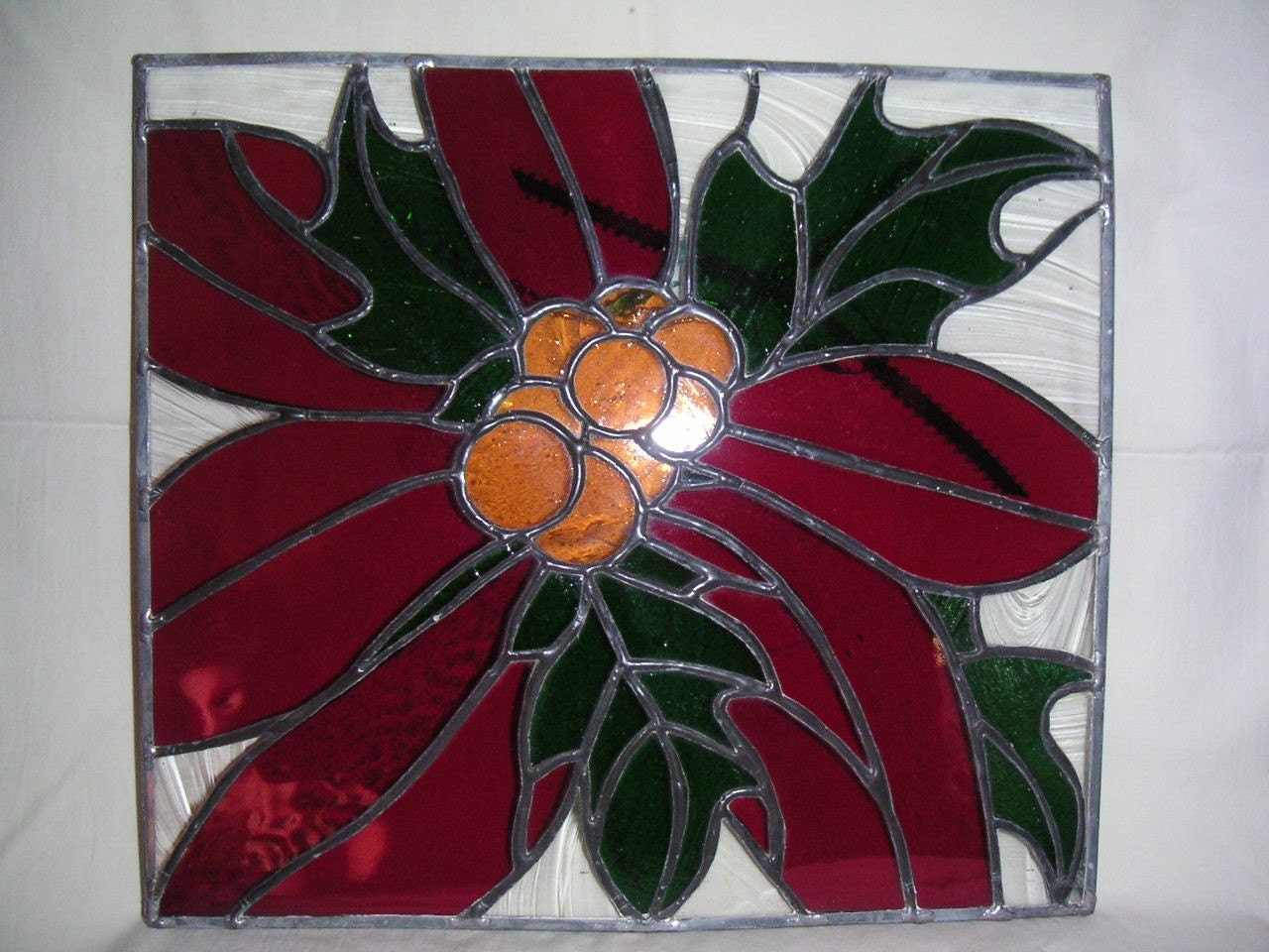 Stained Glass Poinsettia Panel