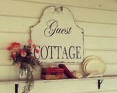 Vintage sign chippy GUEST COTTAGE ornate scroll applique