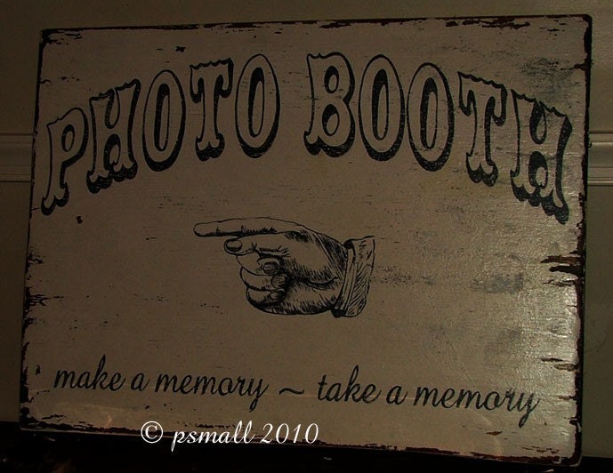 Vintage PhotoBooth sign chippy paint old fashioned pointing hand completely handpainted