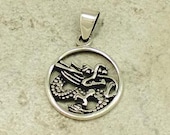 Chinese Dragon Sterling Silver Pendant -- Complimentary Ribbon or Cord