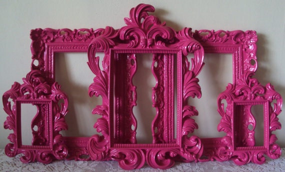 Picture Frames Paris Cottage Shabby French Chic 5 Open Frames Wall Gallery Fuschia or ANY COLOR Frames Baroque Wedding Home Decor