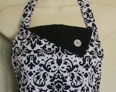 Retro Full Apron / Black & White Fleur de Lis / Damask