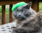 Cat Beret -  Hand Felted Wool Beret - Neon Green
