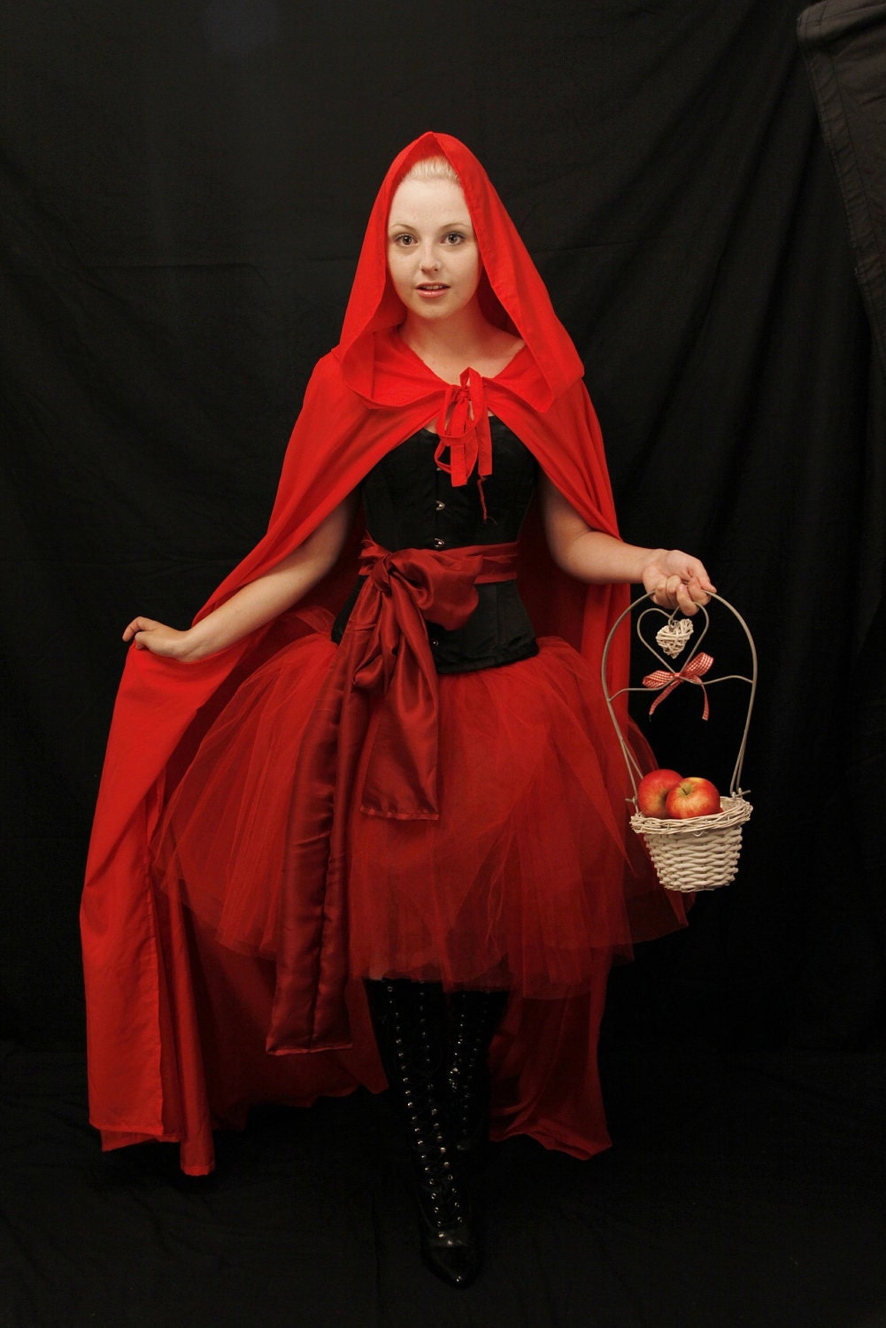 Red riding hood steel boned halloween corset outfit-whole corset outfit-made for buyer