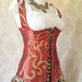 Sale, 90 dollars off-Sunset red swirl steel boned waistcoat corset, moll lace front corset-to fit 24-25 inch natural waist