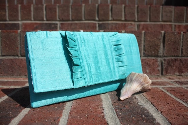 NEW -Something Blue Ruffle Clutch - Bridal clutch, bridesmaid, prom, mother of the bride