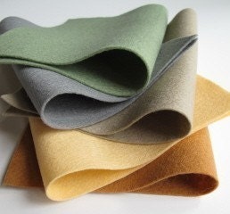 100% Wool Felt Fabric Sheets Squares Set   Foggy Morning Color Story   Grey Green Felt  Apricot Felt  Cinnamon Felt