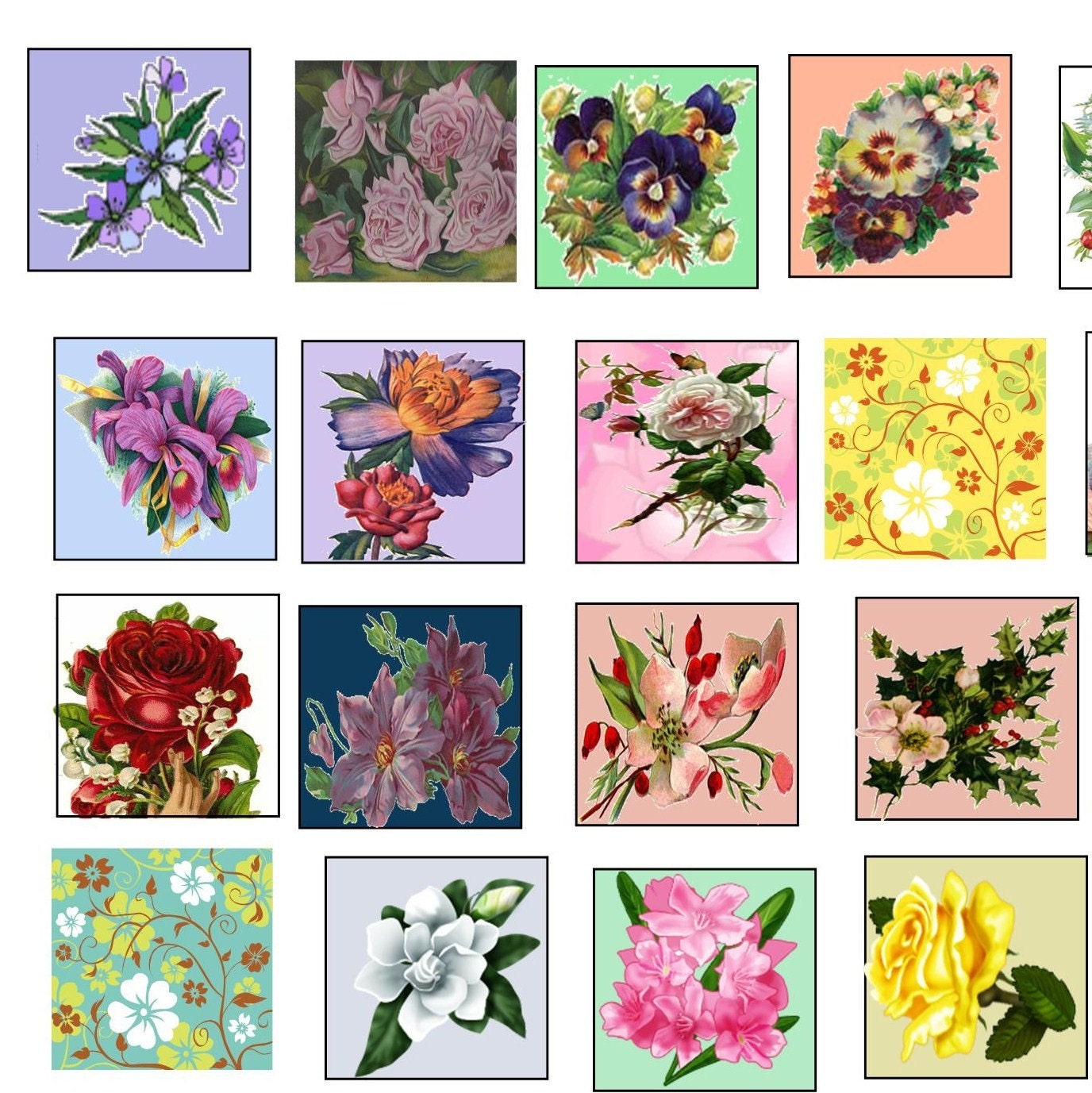 Vintage Flowers for 1x1 scrabble tiles