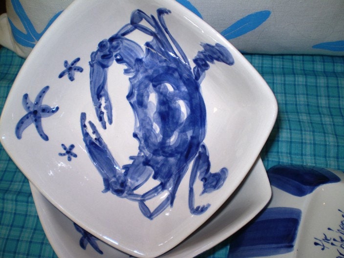 Square Blue Crab Bowl
