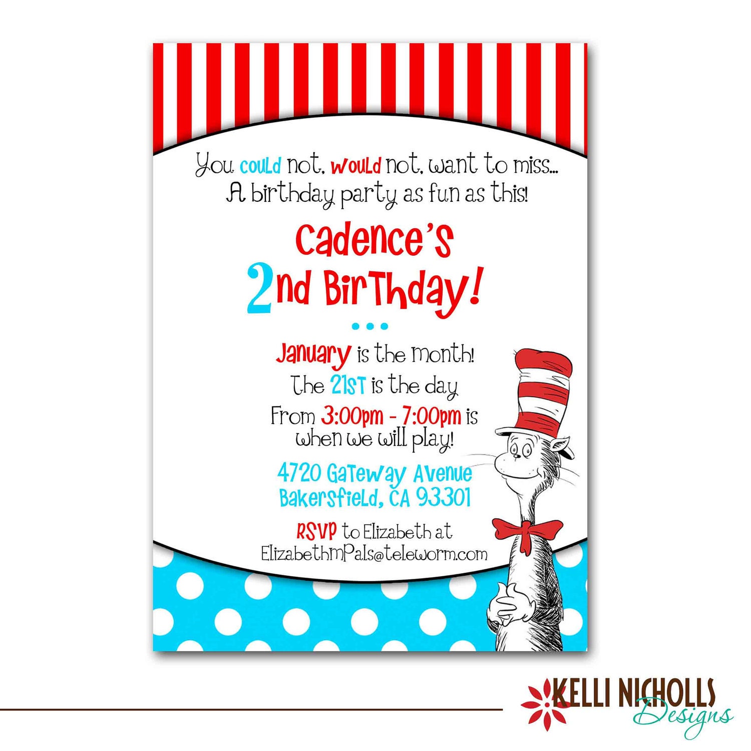 Cat in the Hat Birthday Party Invitation