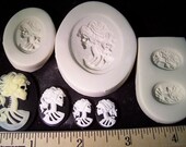 Lady Goddess Skull Cameo 3 mold Lot - Hard Polymer Clay molds for use with clay - Goth Skeleton