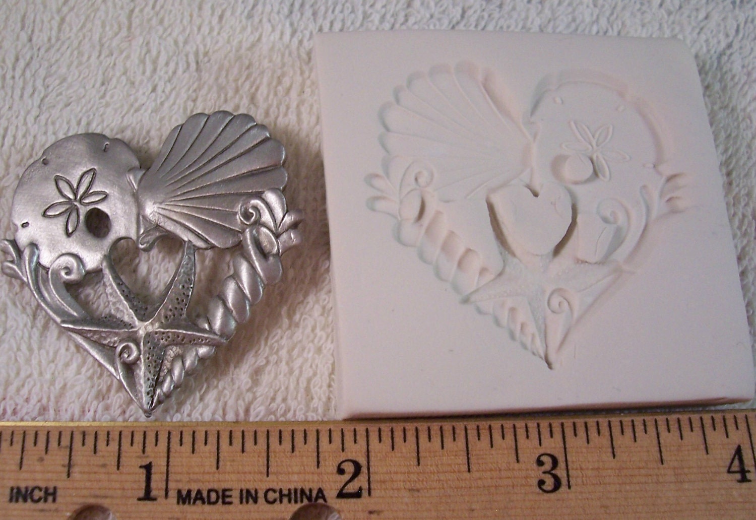 Seashell Starfish Heart 1 1/2"  - Hard Polymer Clay mold for use with clay