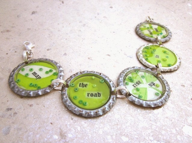 Upcycled Guinness Bottle Cap Irish Poetry Bracelet (may the road rise up to meet you)