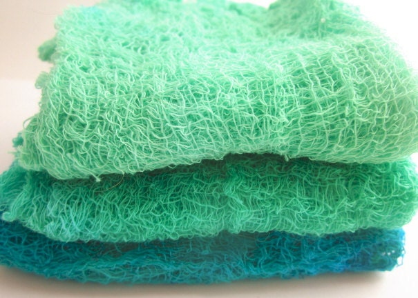 Hand Dyed Cheesecloth Set of 3 Shades of Aquamarine