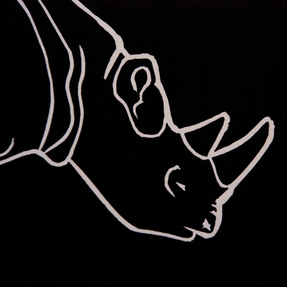 White Lino - White Rhino Hand Pulled Linocut Print 2 of 5