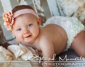 Orange-Peach Bloom with Pearl Center on Unique Peach Lace Headband