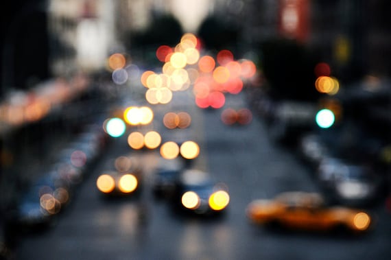 Downtown City Lights - New York City Street Abstract 8x12 Photograph