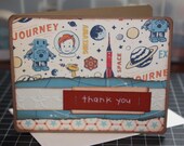 Handmade Single Thank You Card Space Rockets Astro Stars Planets Robots Thanks Moon Blank Inside (No.162)