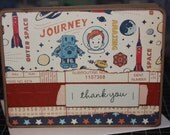 Handmade Single Thank You Card Space Rockets Astro Stars Planets Robots Thanks Moon Blank Inside (No.152)