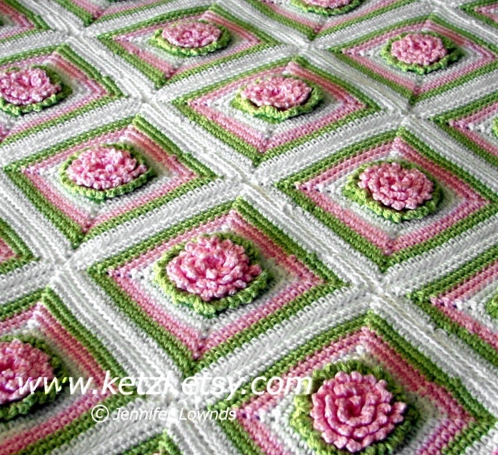 Crochet Pattern Baby Blanket Afghan Bunny Rug with Chrysanthemum Flowers