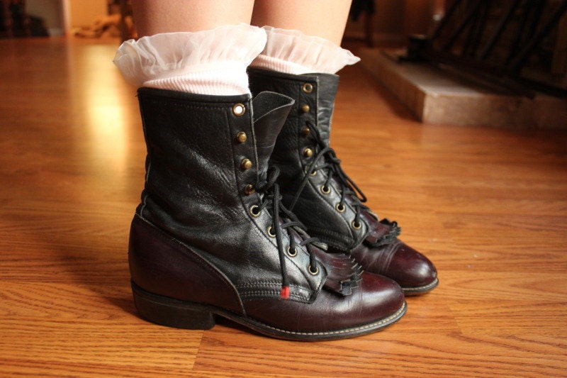 rich ox blood and black leather roper boots 6.5