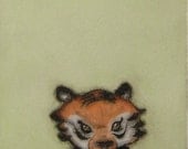Cute and quirky  wall art Original hand-pulled drypoint print with watercolor -Small Tiger