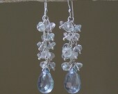 Aquamarine and Blue Topaz Earrings - Long Dangle Earrings - Blue Gemstone Jewelry - December March Birthstone Jewelry